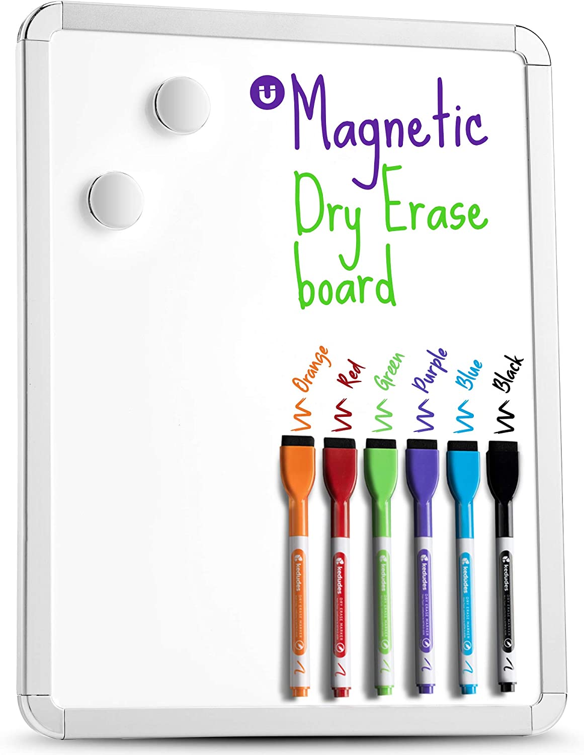Premium Magnetic 11’’ x 14’’ Small Dry Erase Board – Includes 6 Magnetic Dry Erase Markers, Assorted Colors – Small Whit