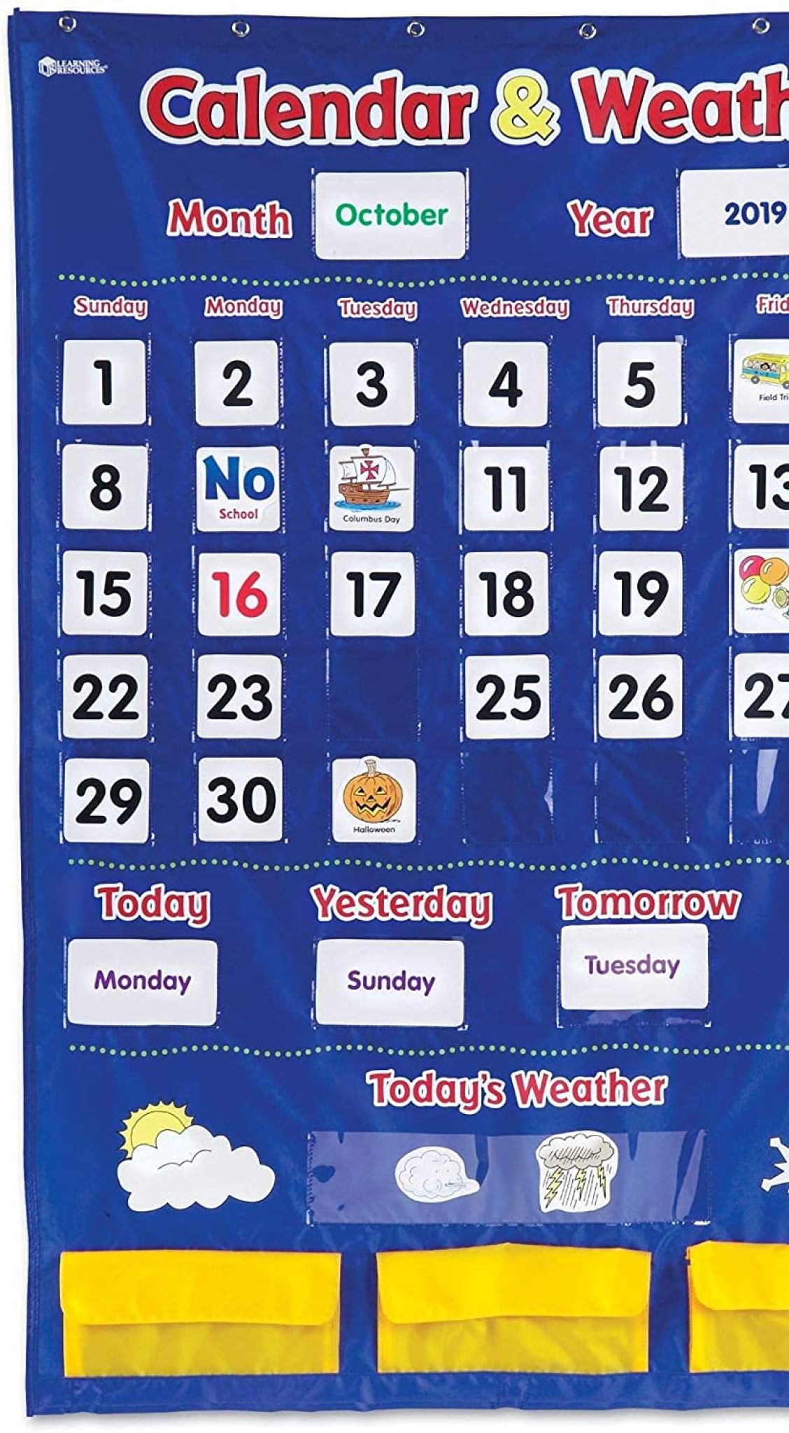 Learning Resources Calendar & Weather Pocket Chart, School Calendar for