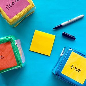 The instruction cubes with blank paper to write on to fill the cubes